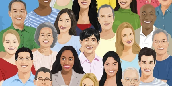 Digital drawing showing a diverse group of people